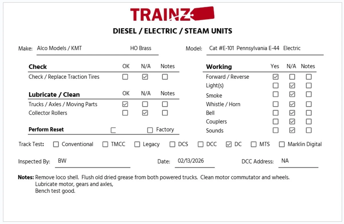 Alco Models E-101 HO Brass PRR E-44 Rectifier Electric Locomotive - Unpainted EX/Box - Image 11