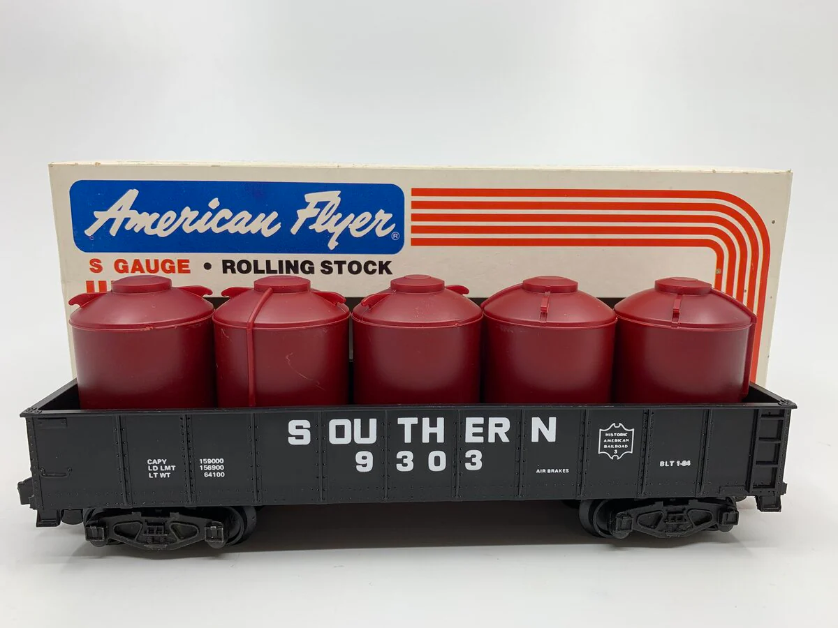 American Flyer 4-9303 S Gauge Southern Gondola With Canisters NIB