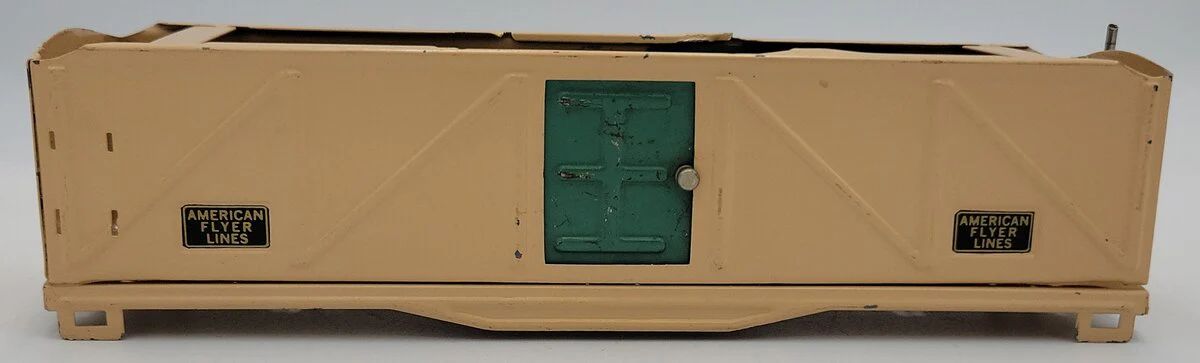 American Flyer 408-50 Prewar O Gauge Tan Tinplate Boxcar Shell, Frame & Doors