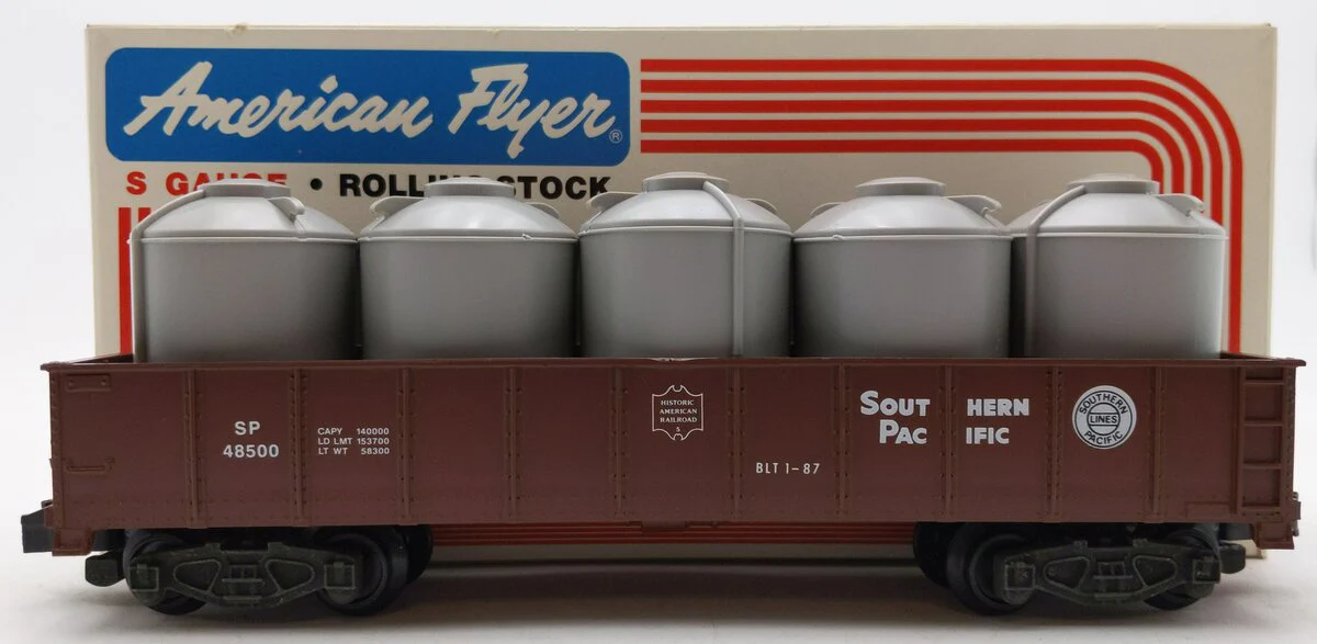 American Flyer 6-48500 S Gauge Southern Pacific Gondola w/Gray Canisters #48500 LN/Box