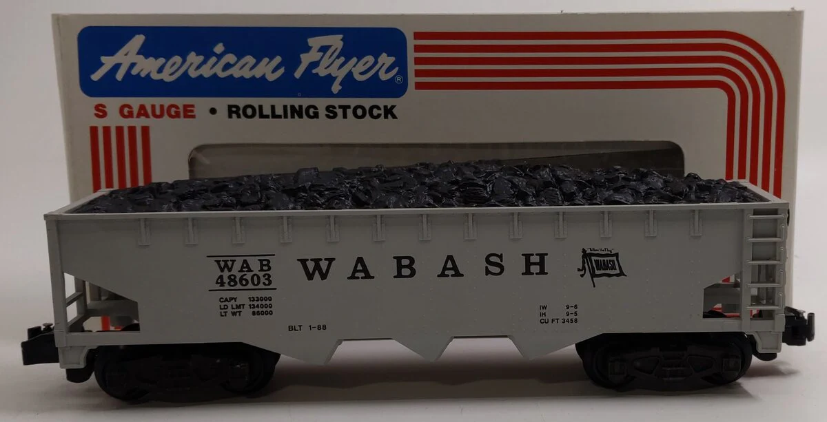 American Flyer 6-48603 S Gauge Wabash 3-Bay Hopper w/ Coal Load #48603 LN/Box