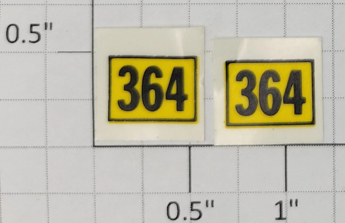 American Flyer ST-364 Yellow and Black "364" Sticker Decal (Set of 2)