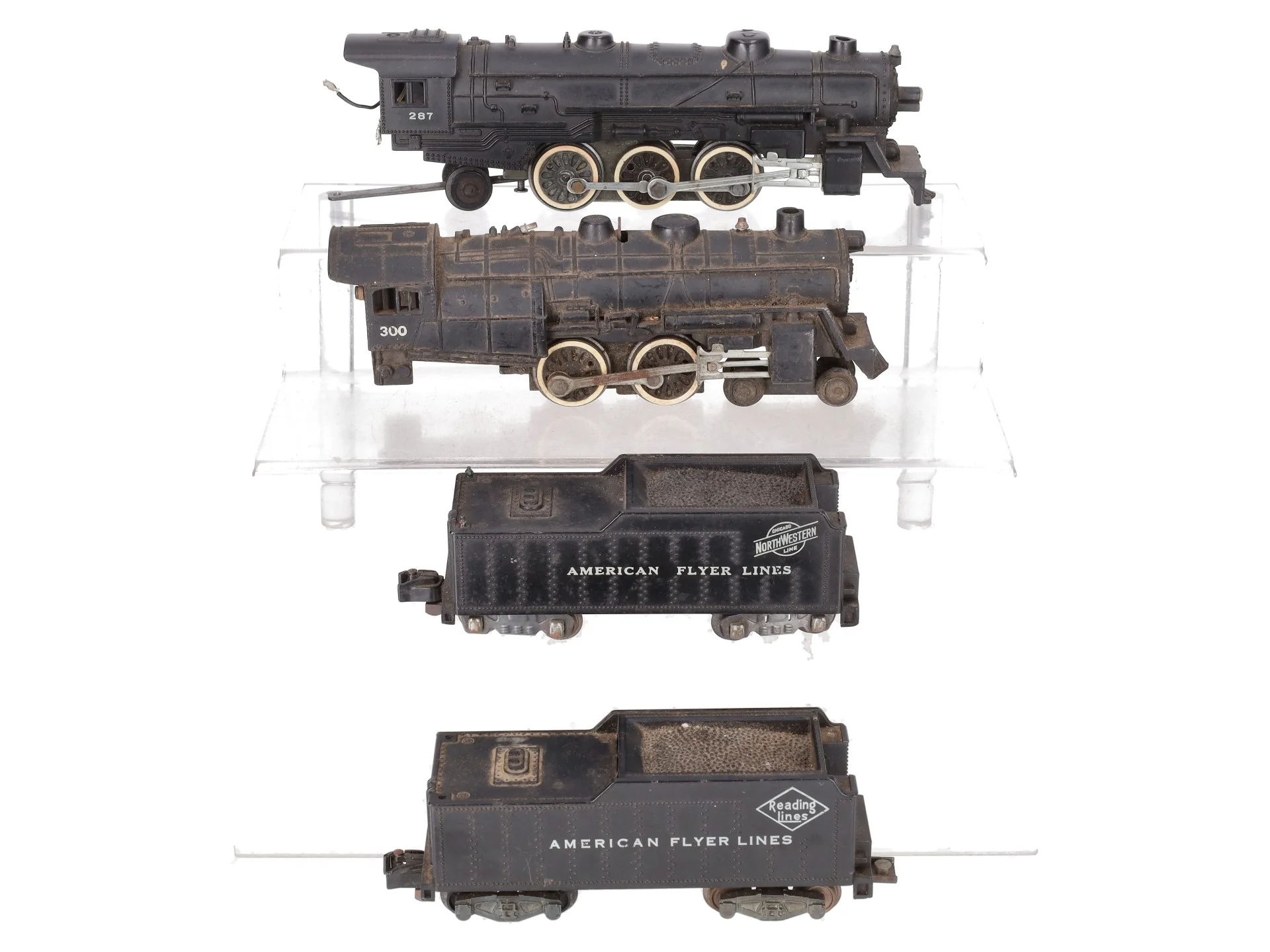 American Flyer Vintage S Postwar Steam Locomotives # 287, 300 & Tenders [4] VG - Image 2