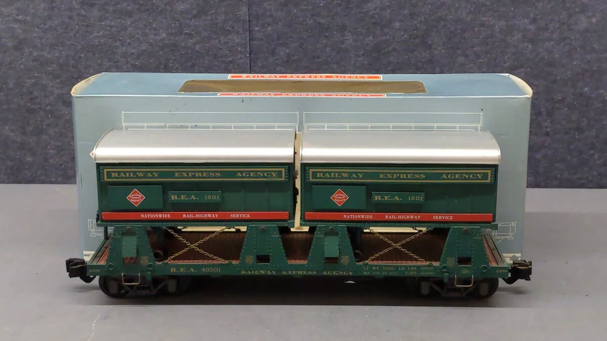 Aristo-Craft 46501 G Scale REA Piggyback Flatcar #1501 - Plastic Wheels EX/Box
