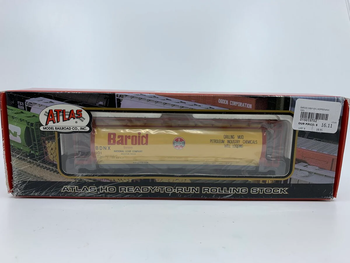 Atlas 1970-2 HO Scale Baroid 3-Bay Cylindrical Hopper #101 MT/Box