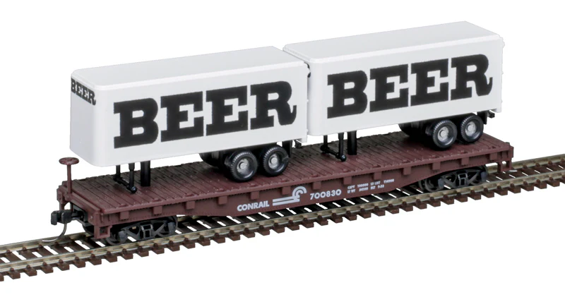 Atlas 50006518 N BEER/Conrail Trainman Flat Car with Two Trailers #700922
