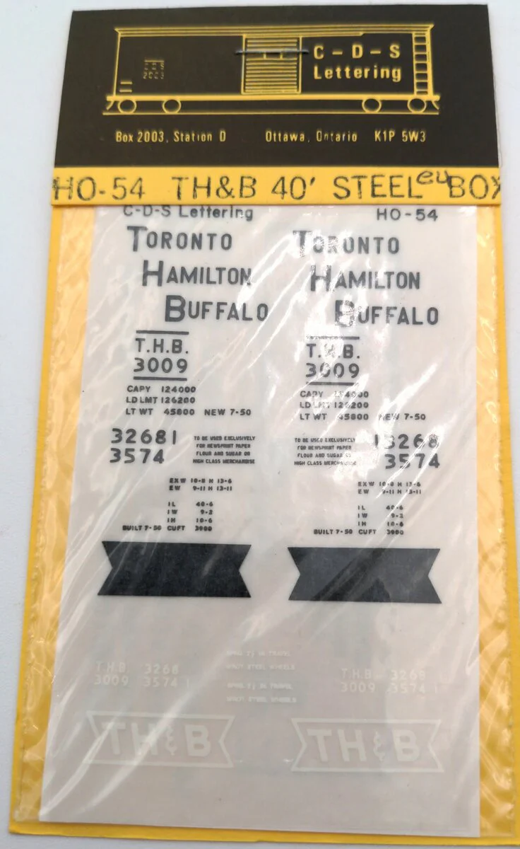 CDS Lettering 54 HO TH&B 40' Steel Box Decal