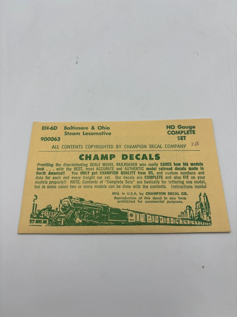 Champ Decals EH-6D HO Baltimore & Ohio Steam Locomotive Decal