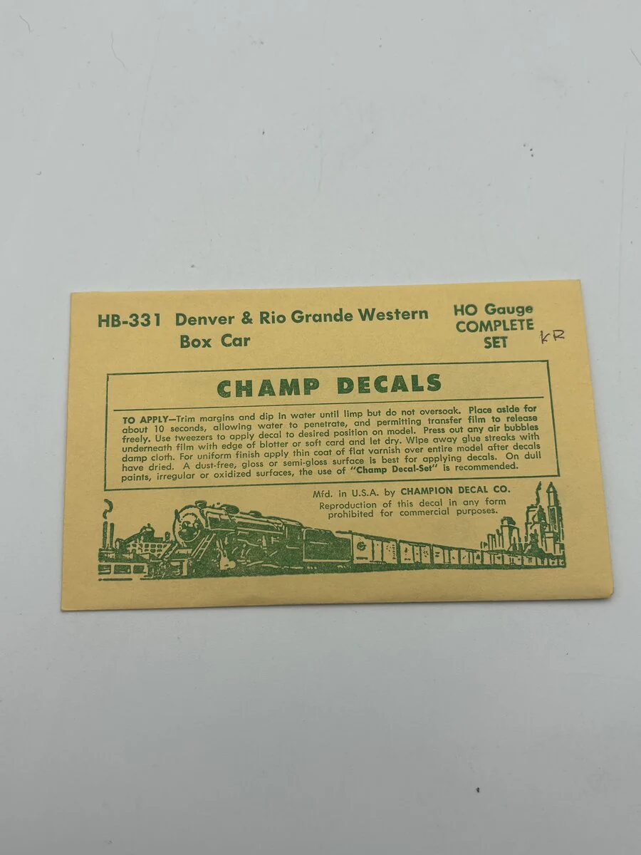 Champ Decals HB-331 HO Denver & Rio Grande Western Boxcar Decal