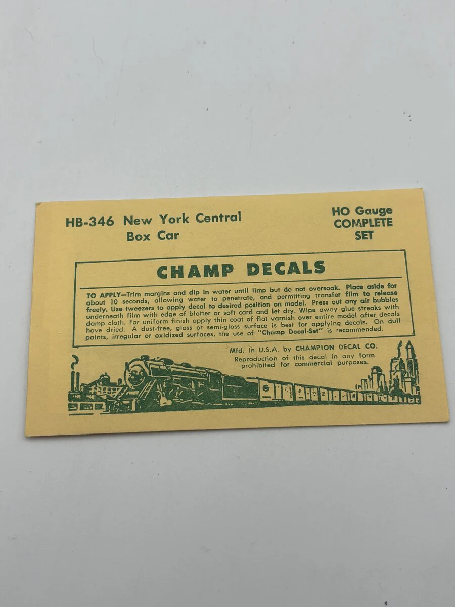 Champ Decals HB-346 HO New York Central Boxcar Decal