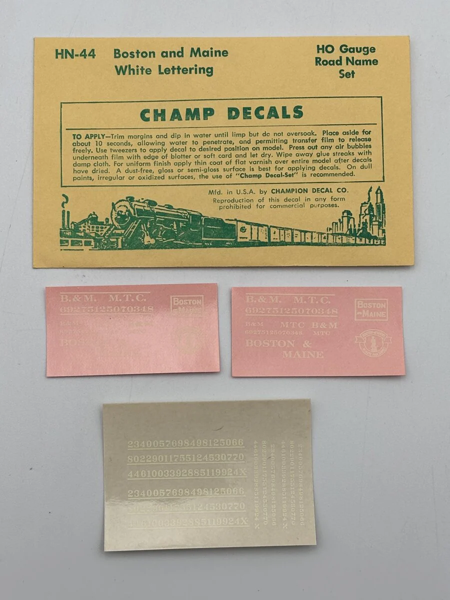 Champ Decals HN-44 HO Boston & Maine White Lettering Decal