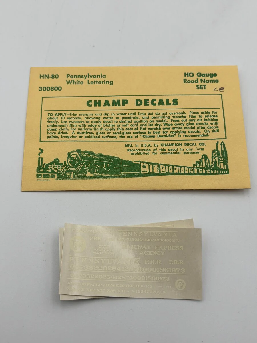 Champ Decals HN-80 HO Pennsylvania White Lettering Decal