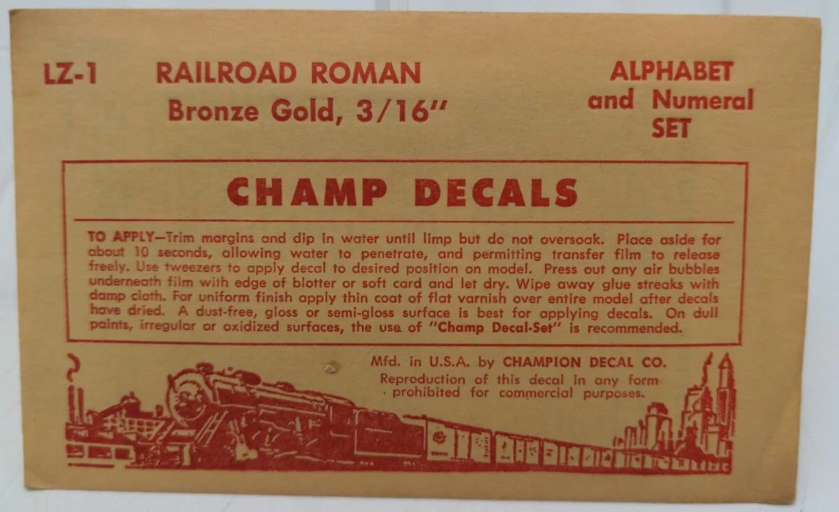 Champ Decals LZ-1 O Railroad Roman Alphabet & Numeral Bronze Gold 3/16" Set