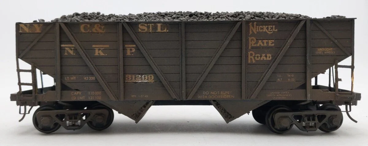 Custom Weathered O Scale Nickel Plate Road Wooden 2-Bay Hopper #31299 [2-Rail] VG