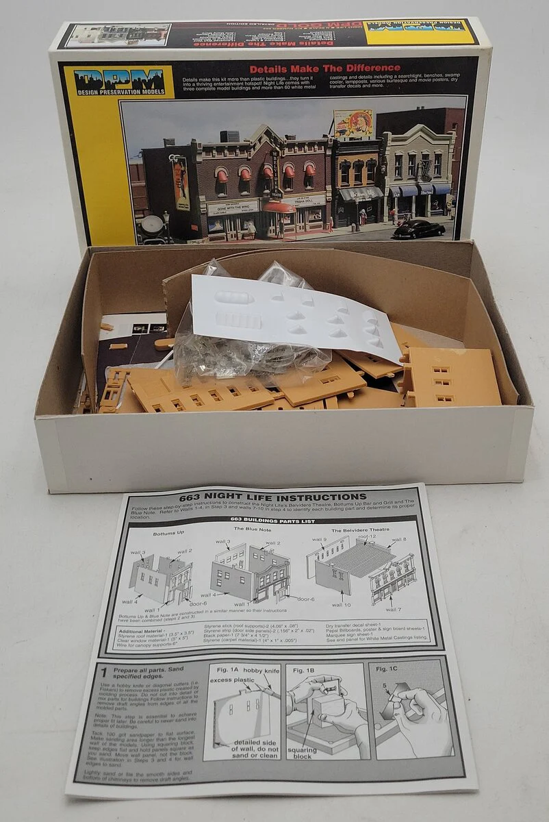 DP Model Train Products 663 N Scale Night Life Kit Belvidere Bottoms Up Bar EX/Box