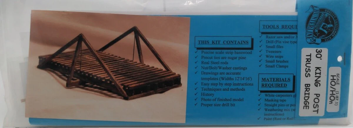 Hunterline HO/HOn Scale 30' King Post Truss Bridge Wood Craftsman Kit