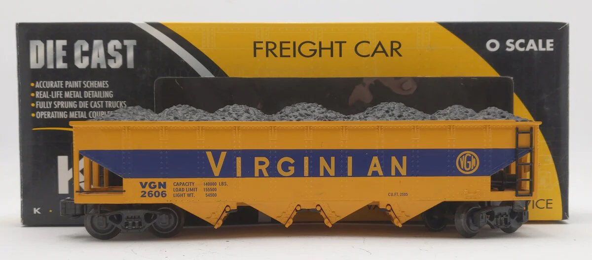 K-Line K623-44622 O Gauge Virginian Die-Cast Hopper w/ Coal Load #2606 EX/Box