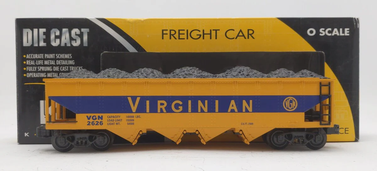 K-Line K623-44623 O Gauge Virginian Die-Cast Hopper Car w/ Coal Load #2626 EX/Box