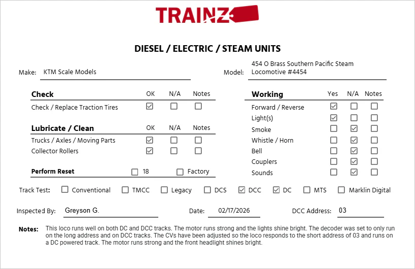 KTM Scale Models 4454 O 2-Rail BRASS Southern Pacific Steam Loco & Tender #4454 EX/Box - Image 7