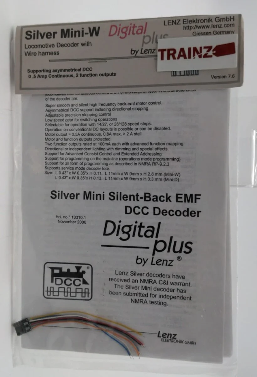 Lenz Elektronik GmbH 10310.1 Silver Mini-W Locomotive Decoder W/Wire Harness