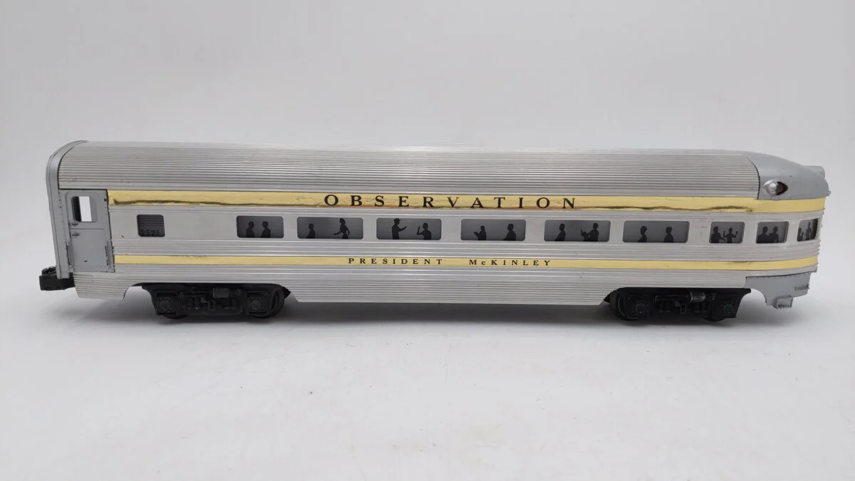Lionel 2521 Vintage O President McKinley Gold Stripe Aluminum Observation Car VG