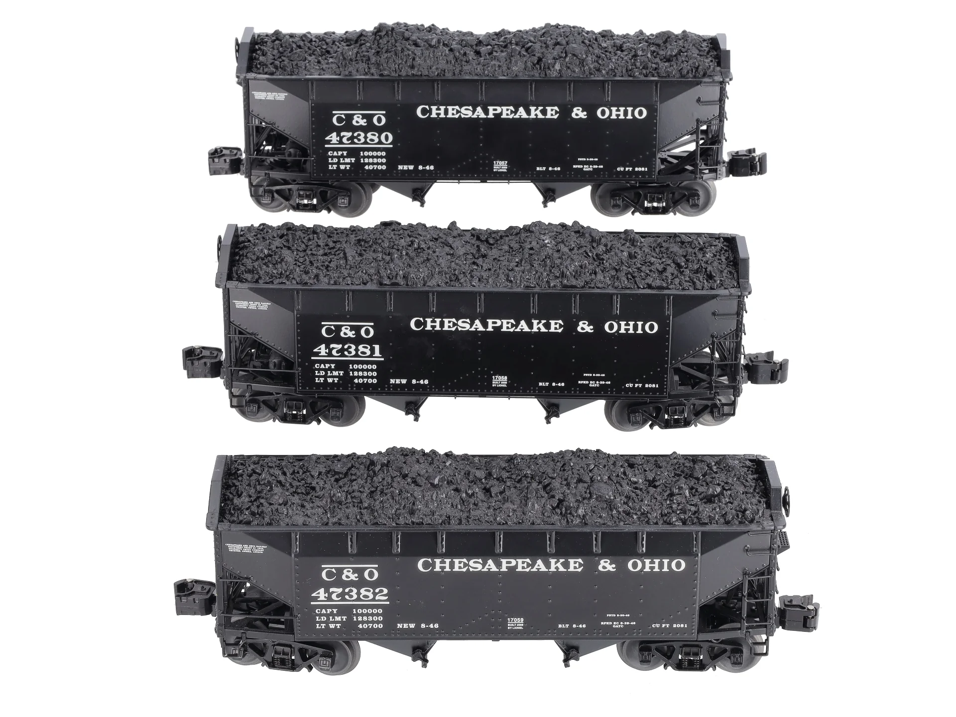 Lionel 6-11873 O Gauge Chesapeake and Ohio Offset 2-Bay Hopper (Set of 3) MT/Box - Image 2