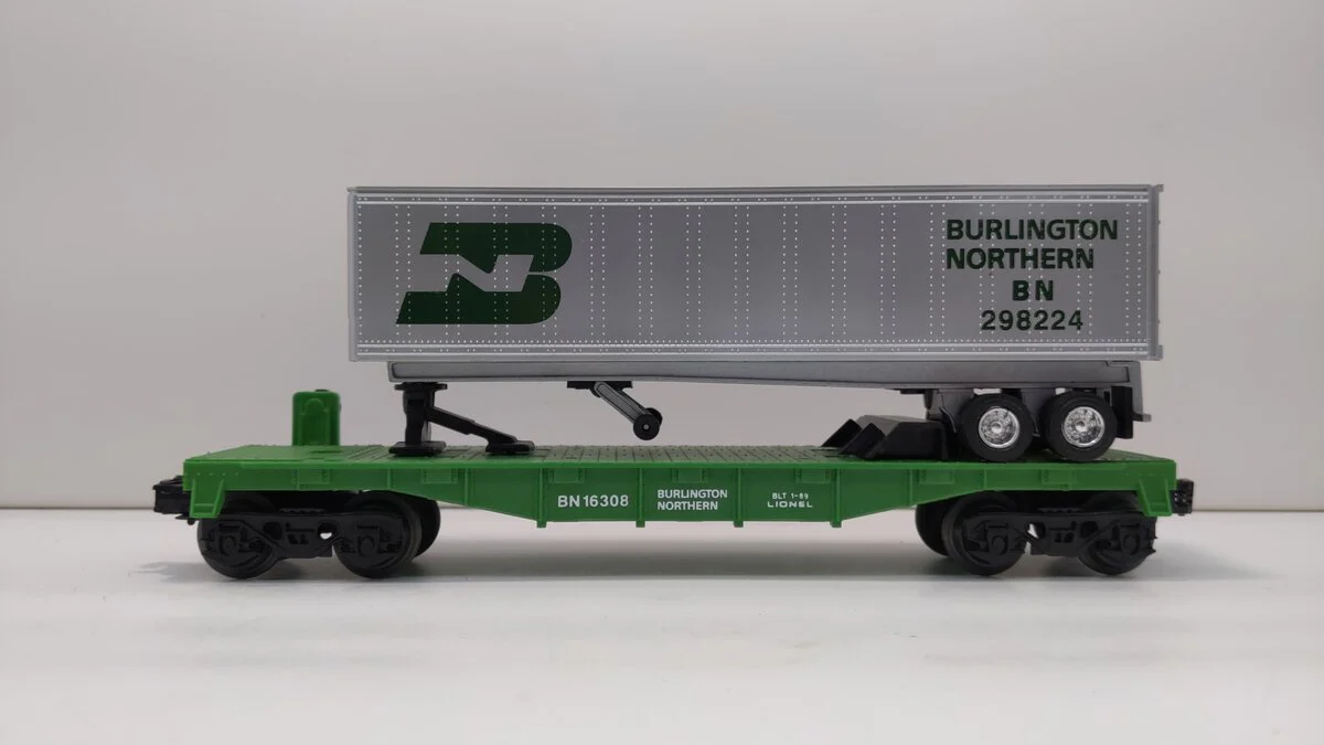 Lionel 6-16308 O Gauge Burlington Northern Flatcar #298224 w/Trailer LN/Box - Image 2