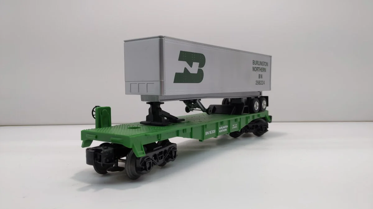 Lionel 6-16308 O Gauge Burlington Northern Flatcar #298224 w/Trailer LN/Box - Image 3