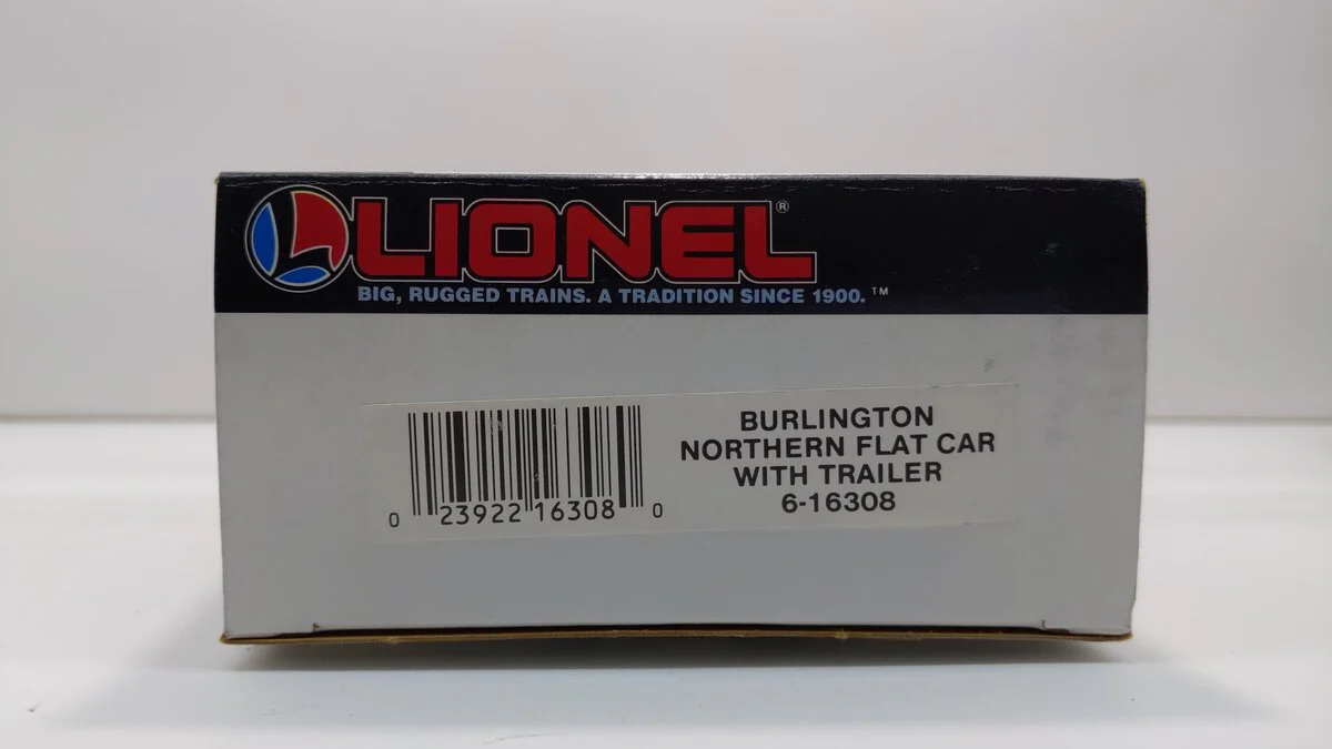 Lionel 6-16308 O Gauge Burlington Northern Flatcar #298224 w/Trailer NIB - Image 5