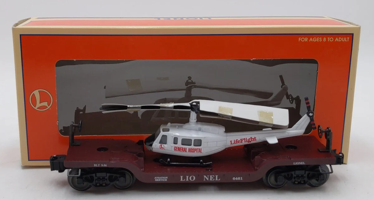 Lionel 6-16968 O Gauge Aviation Flatcar with Ertl Helicopter #6461 EX/Box