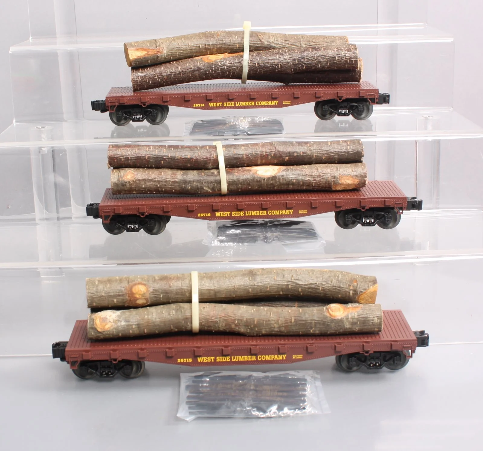 Lionel 6-26713 O Gauge Western Maryland 3-Car Standard Flatcars w/Log Loads Set LN/Box - Image 2