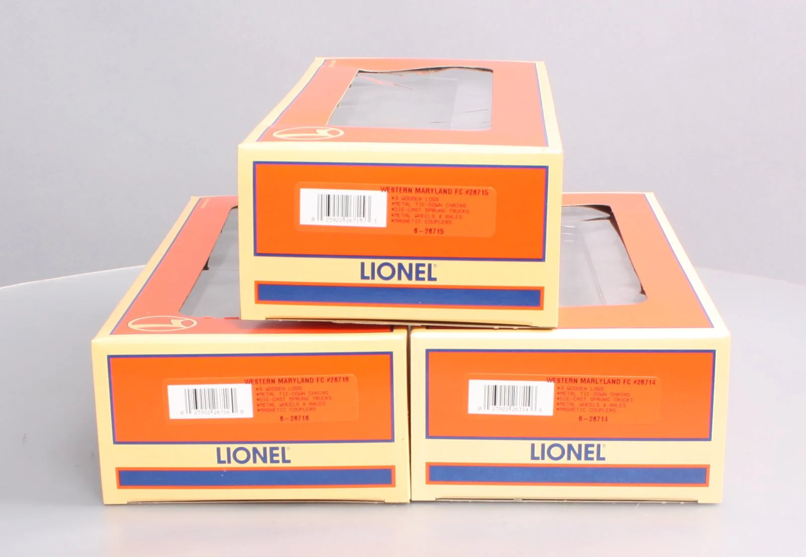 Lionel 6-26713 O Gauge Western Maryland 3-Car Standard Flatcars w/Log Loads Set LN/Box - Image 3