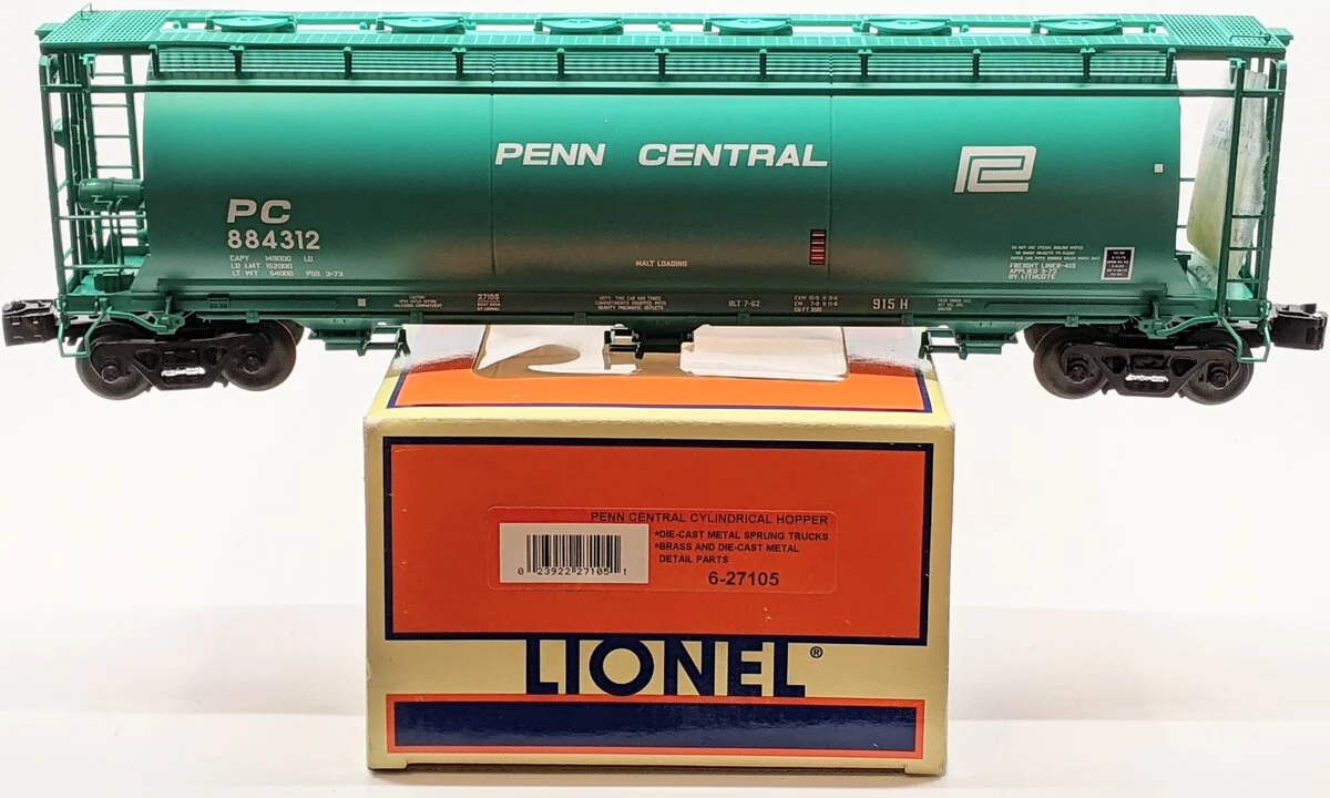 Lionel 6-27105 O Gauge Penn Central Cylindrical 3-Bay Covered Hopper #884312 NIB