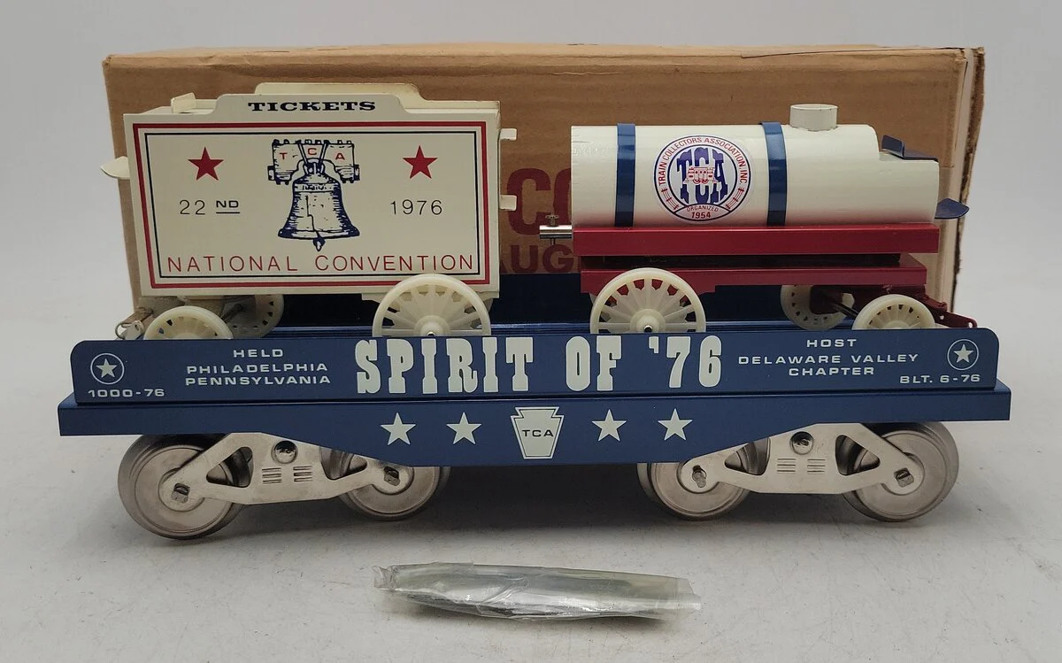 McCoy 1000-76 Standard Gauge TCA Spirit of 1976 Flatcar with Load EX/Box