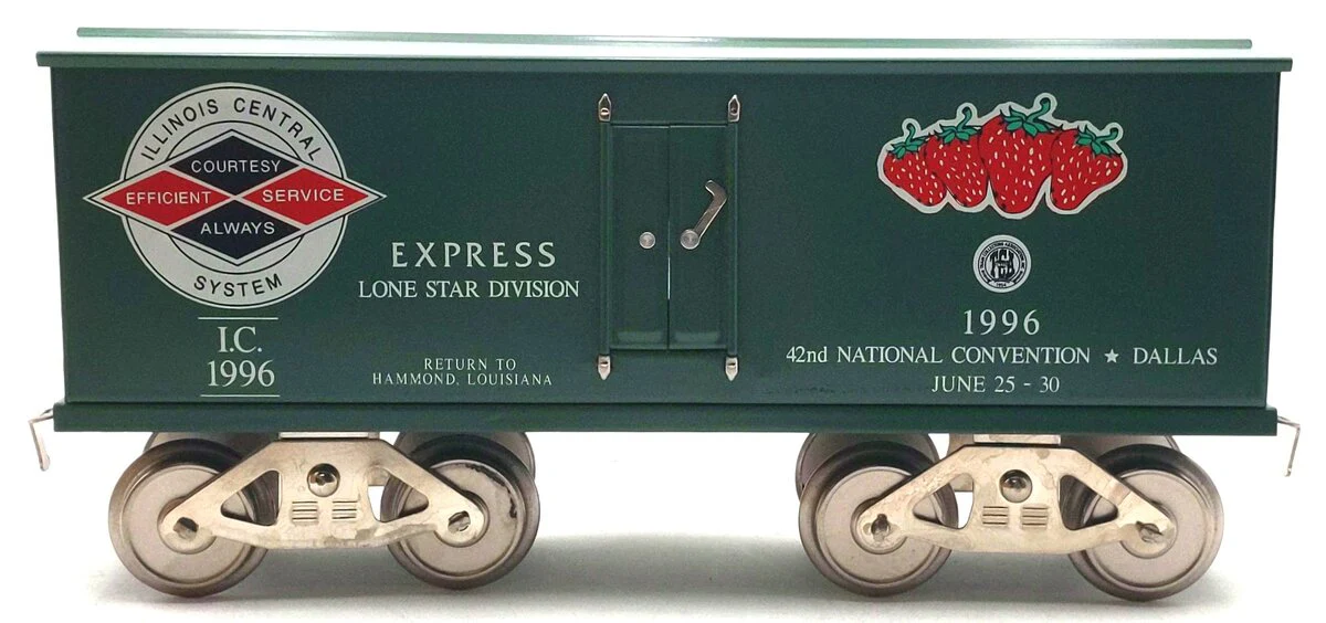 McCoy 1996 Standard Gauge Illinois Central TCA/Dallas Strawberry Boxcar #1996 EX/Box - Image 2