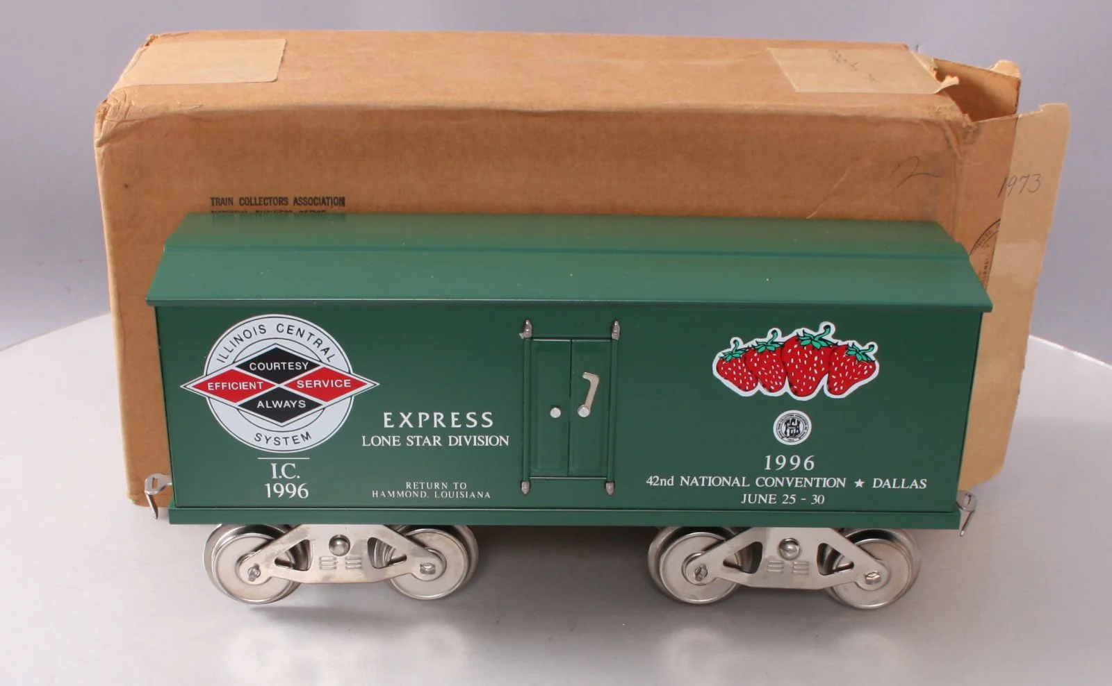 McCoy 1996 Standard Gauge Illinois Central TCA/Dallas Strawberry Boxcar #1996 EX/Box