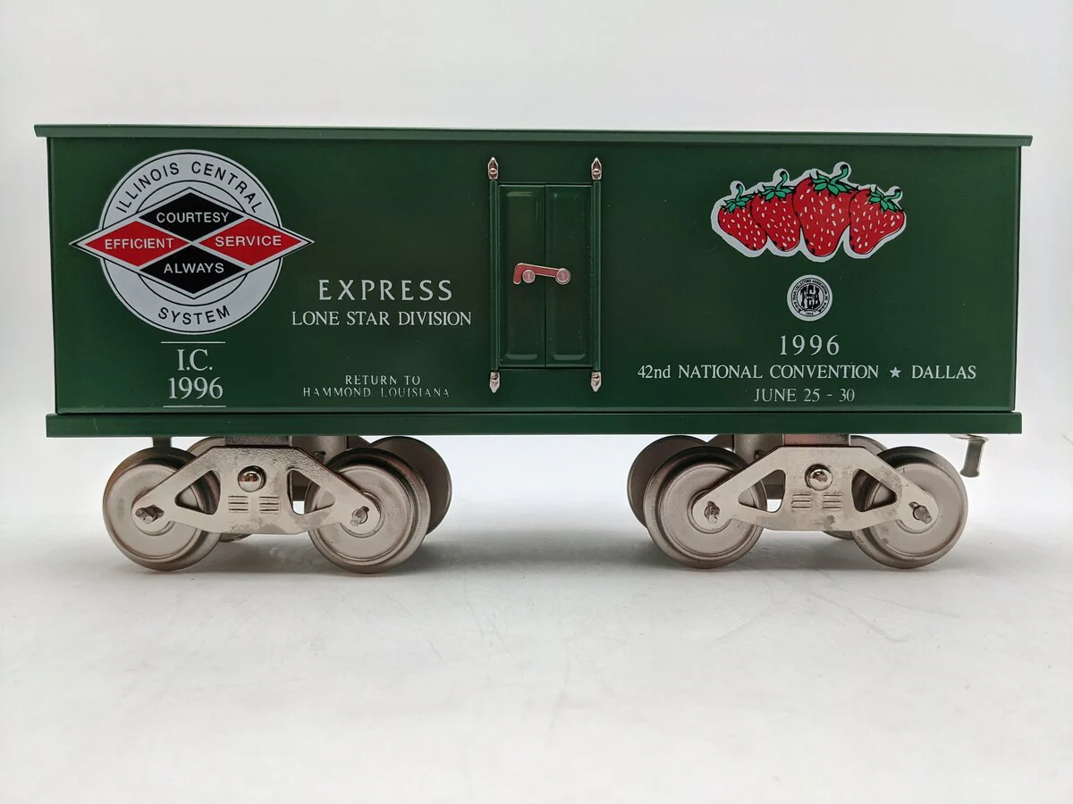 McCoy 1996 Standard Gauge Illinois Central TCA/Dallas Strawberry Boxcar #1996 EX/Box - Image 2