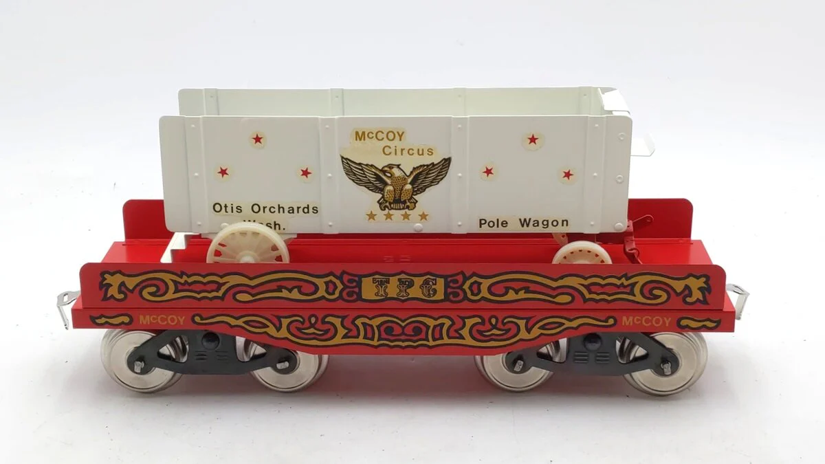 McCoy 256PW Standard Gauge Circus Flatcar w/ Tent Pole Wagon EX/Box - Image 2