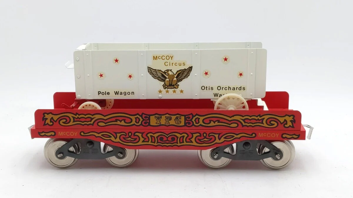 McCoy 256PW Standard Gauge Circus Flatcar w/ Tent Pole Wagon EX/Box - Image 3