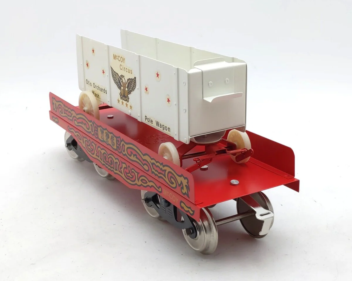 McCoy 256PW Standard Gauge Circus Flatcar w/ Tent Pole Wagon EX/Box - Image 4
