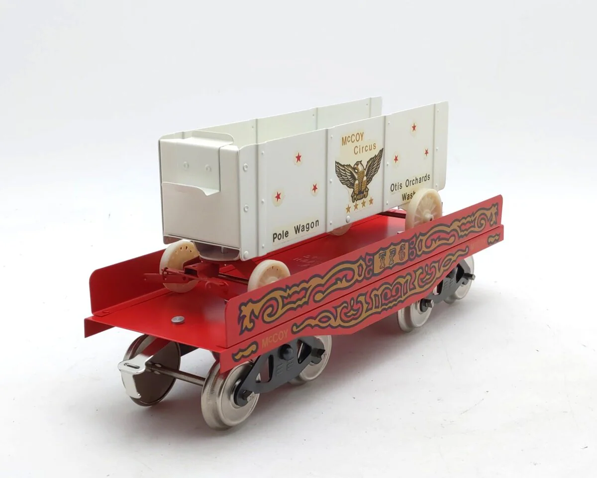 McCoy 256PW Standard Gauge Circus Flatcar w/ Tent Pole Wagon EX/Box - Image 5