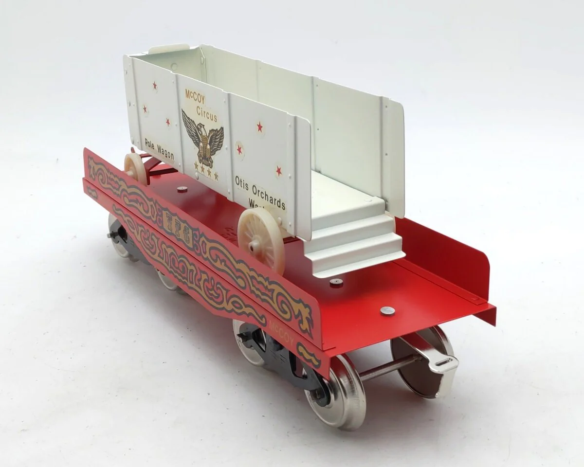 McCoy 256PW Standard Gauge Circus Flatcar w/ Tent Pole Wagon EX/Box - Image 6