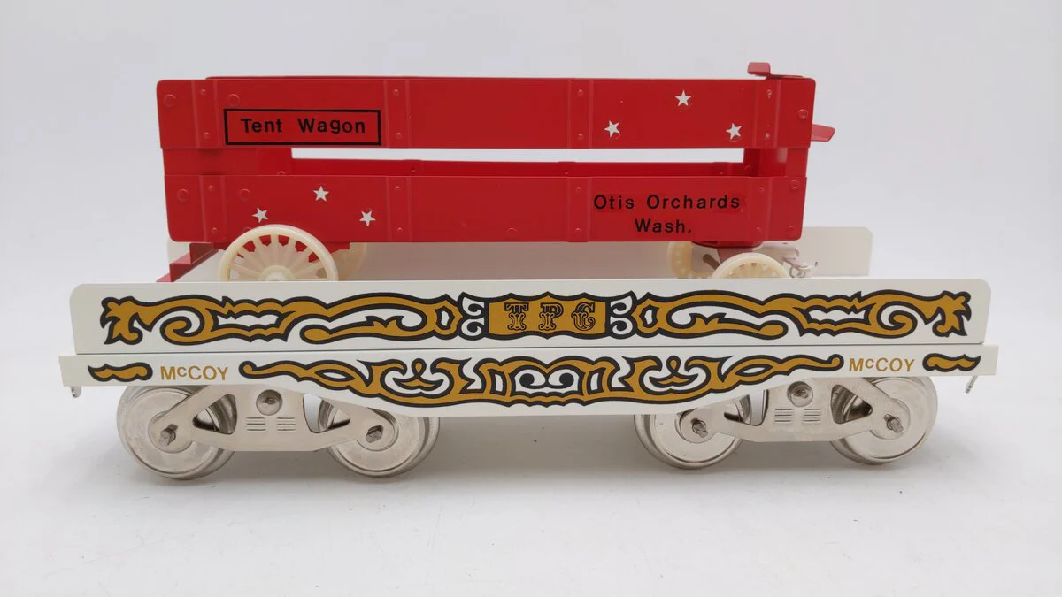 McCoy 256TW Standard Gauge Flat Car w/ Tent Wagon EX/Box - Image 2