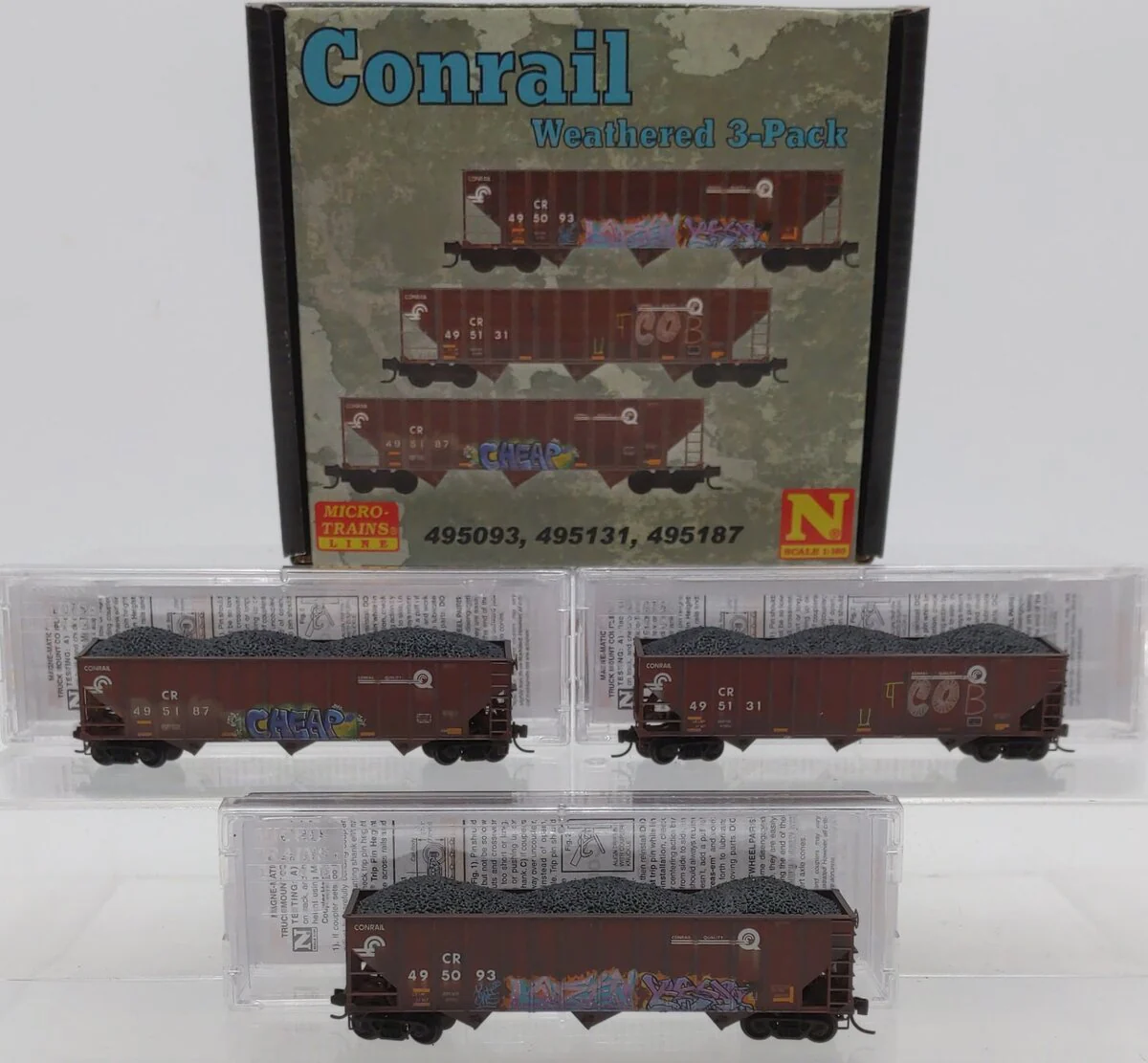 Micro-Trains 98305103 N Conrail Weathered 100-Ton 3-Bay Open Hoppers (Set of 3) NIB