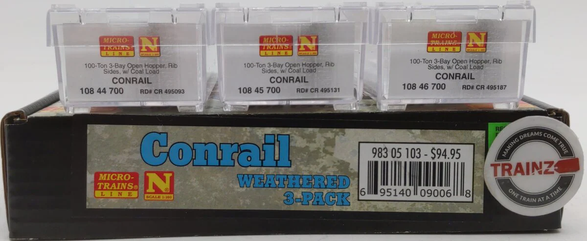 Micro-Trains 98305103 N Conrail Weathered 100-Ton 3-Bay Open Hoppers (Set of 3) NIB - Image 7