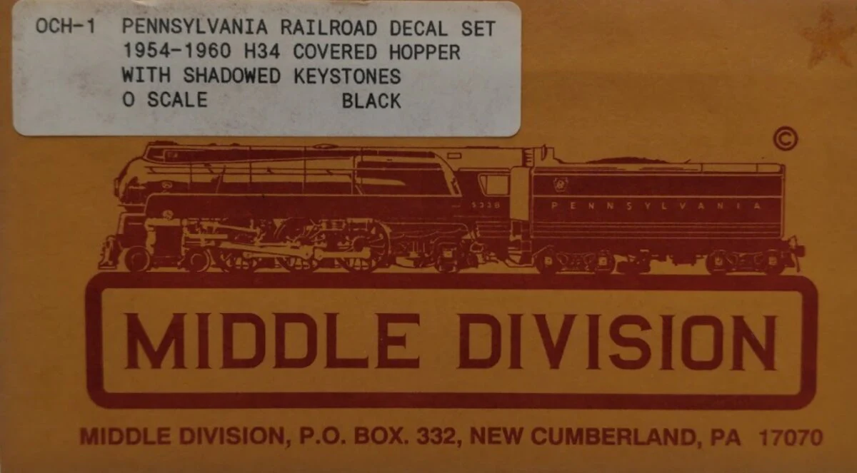 Middle Division OCH-1 O Scale Pennsylvania Railroad Covered Hopper Decal Set