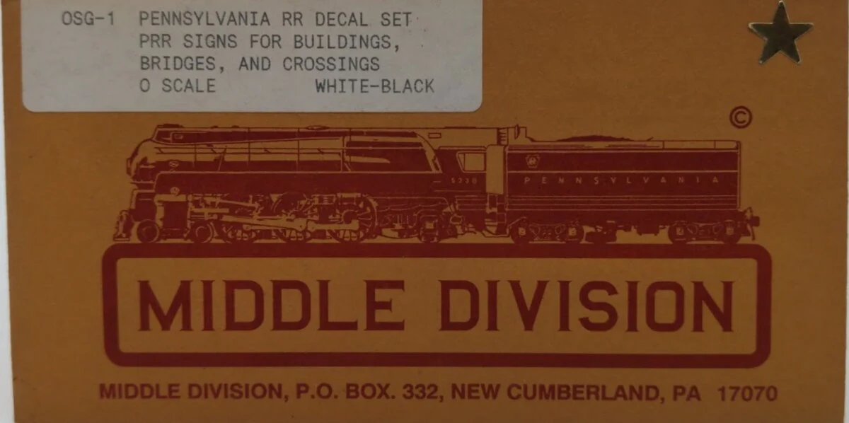 Middle Division OSG-1 O Scale Pennsylvania RR / PRR Signs Decal Set
