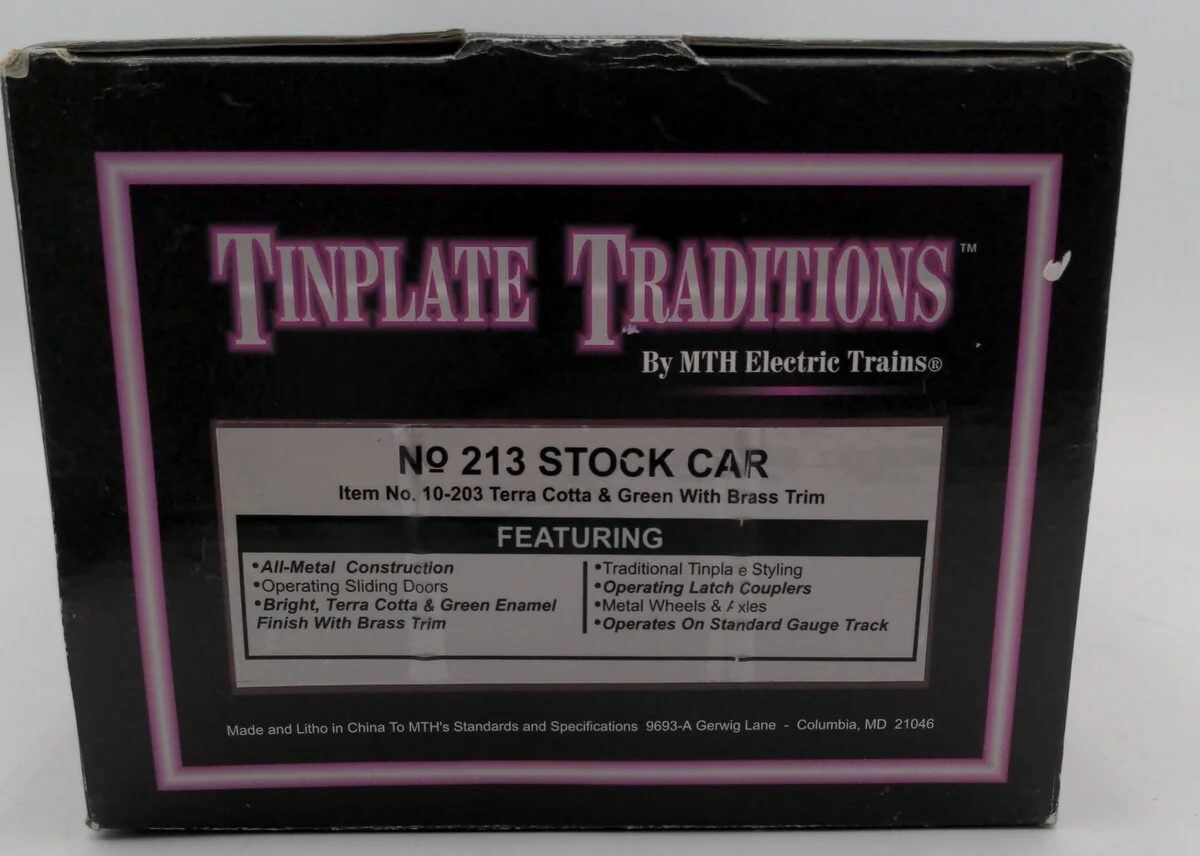 MTH 10-203 Standard Gauge 213 Terra Cotta & Green Stock Car with Brass Trim LN/Box - Image 8