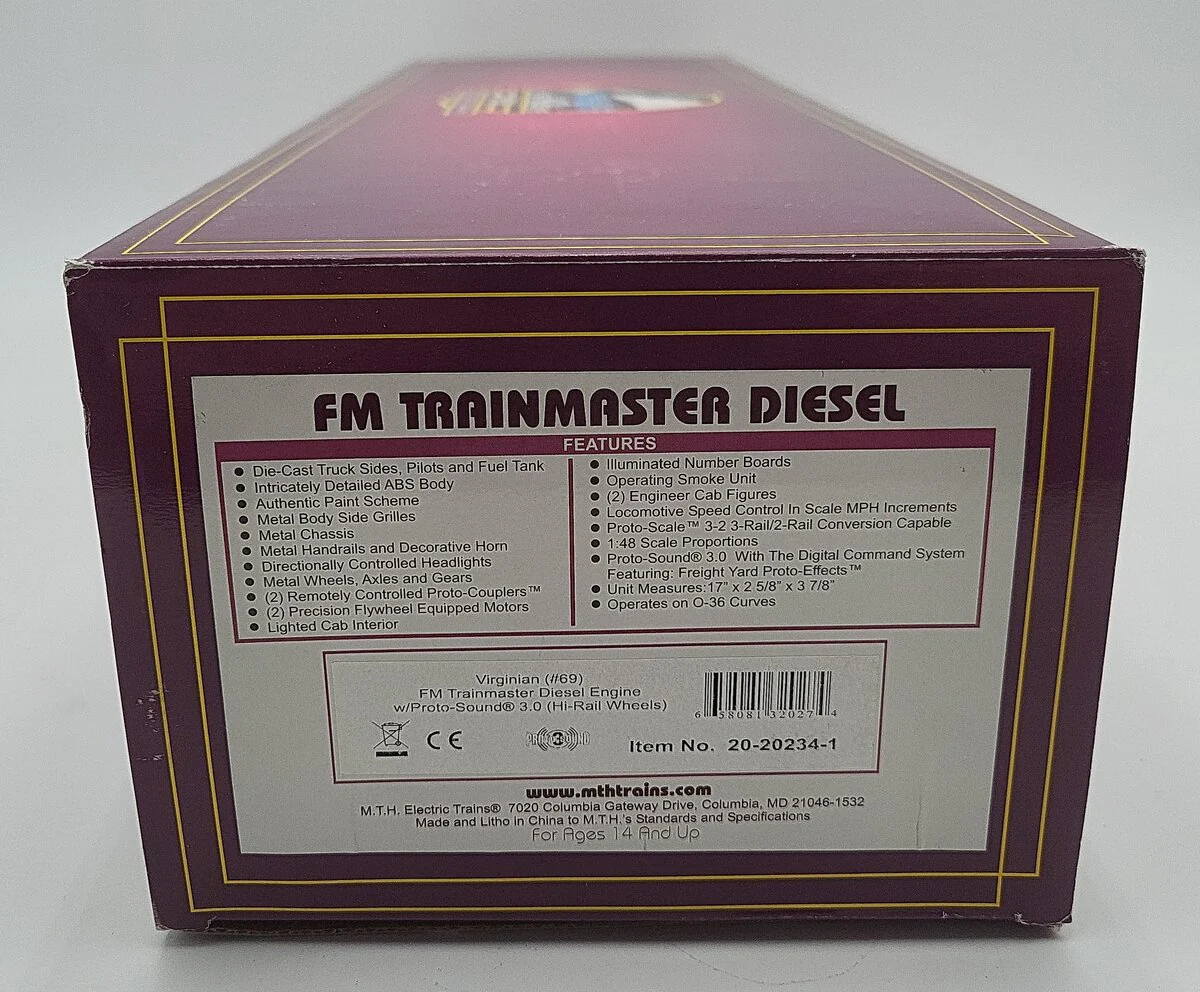 MTH 20-20234-1 O Gauge Virginian FM Trainmaster Diesel Engine #69 with PS3 EX/Box - Image 7