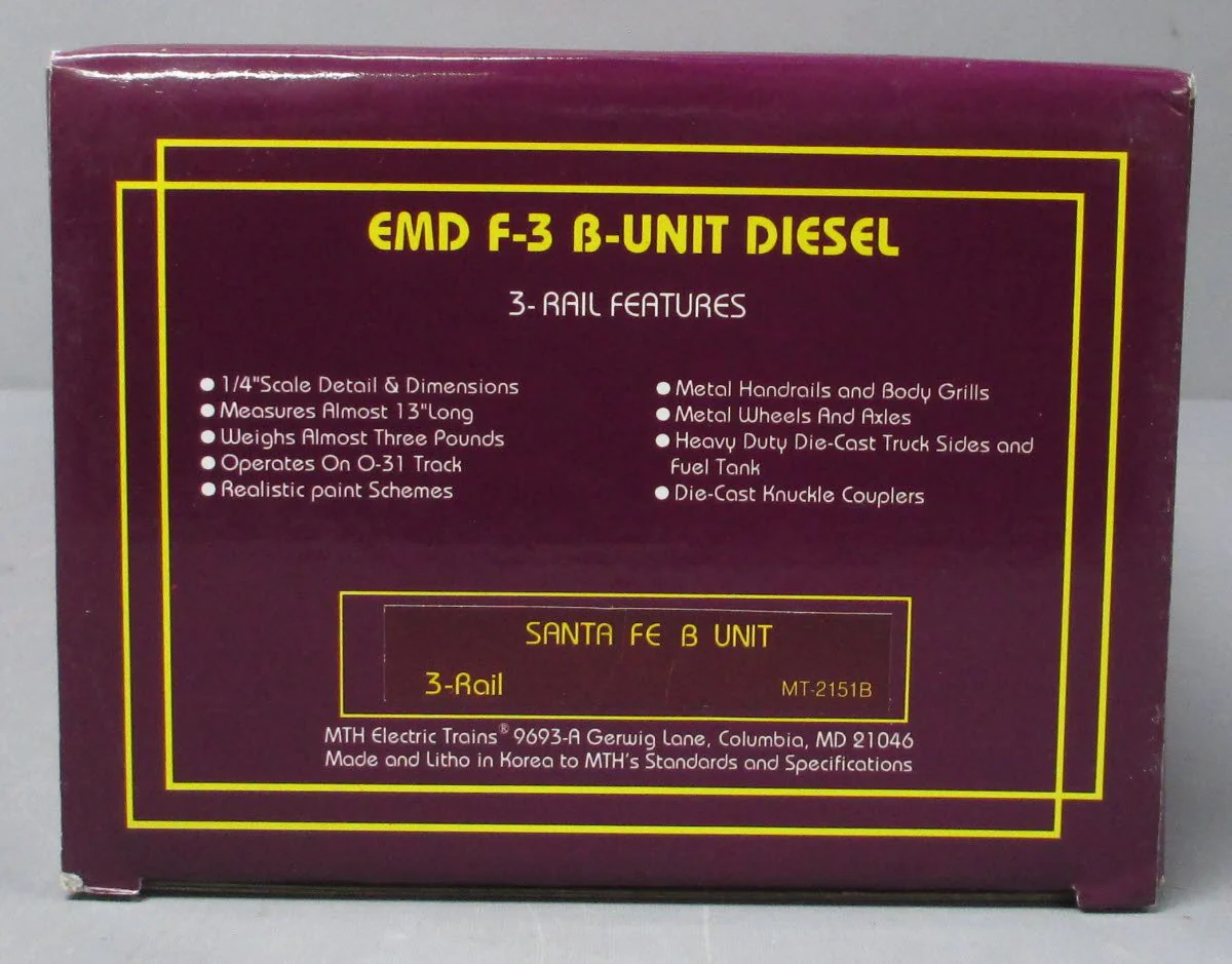 MTH 20-2151B O Gauge Santa Fe EMD F-3 Non-Powered B-Unit Diesel LN/Box - Image 6